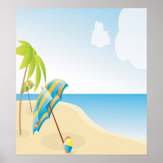 Beach Scene med Parbrella, Handflatan Träd & Beach Poster (Framsidan)