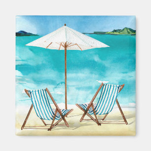Beach Scene med två strandstolar och paraply Magnet