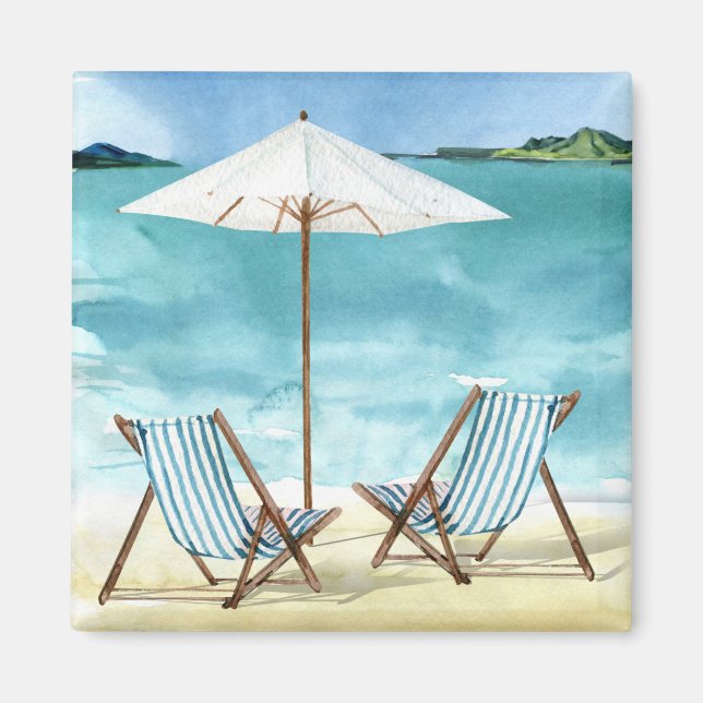 Beach Scene med två strandstolar och paraply Magnet (Framsidan)