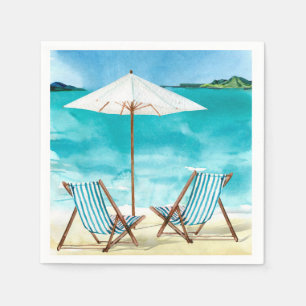 Beach Scene med två strandstolar och paraply Pappersservett