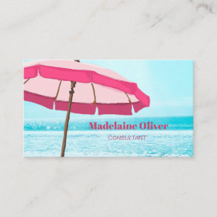Beach Scene Ocean Blue Rosa Umbrella Visitkort