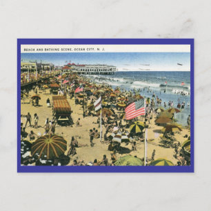 Beach Scene, Ocean City NJ Vintage Vykort
