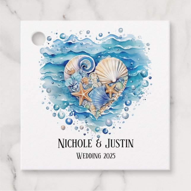 Beach Scene Starfish Bröllop Gåvor Etiketter (Framsida)