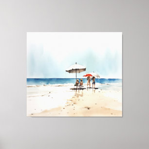 Beach Scene with People and Parbrellas by Vatten Canvastryck
