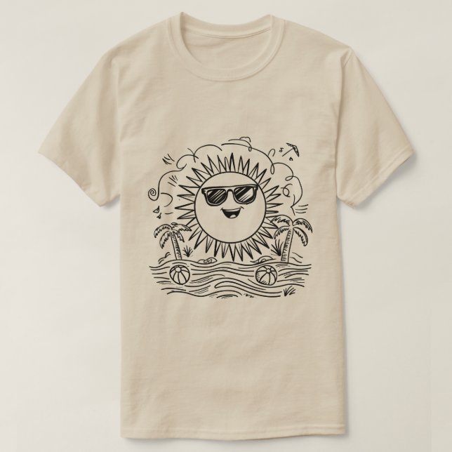 Beach-scenen lycklig Sol T Shirt (Design framsida)