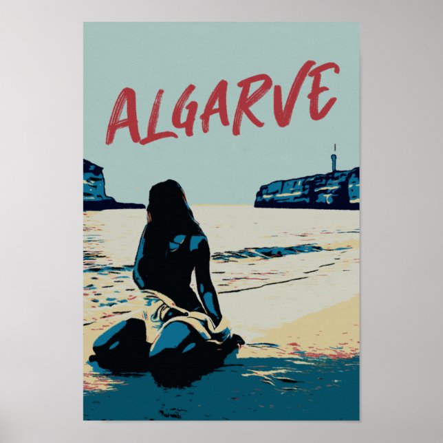 Beach scenery illustration Algarve Portugal Poster (Framsidan)
