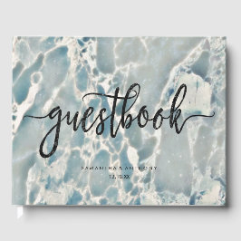 Beach Sea Glass Ocean Blues Aqua Bröllop Monogram Gästböcker