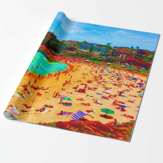Beach Sea Life Colorful Presentpapper (Utrullad)