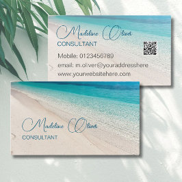 Beach Sea Lugn Travel Aqua Blue QR-kod Visitkort