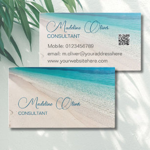 Beach Sea Lugn Travel Aqua Blue QR-kod Visitkort