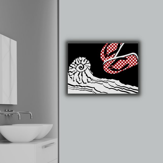 Beach Sea & Polka Dot Flinflip flops Bathroom Post Poster (Red Jendals, Black, White and Red Poster)