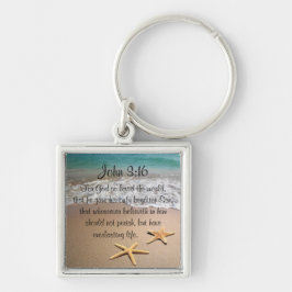 Beach Sea star Inspirational John 3:16 Bible Verse Fyrkantig Silverfärgad Nyckelring