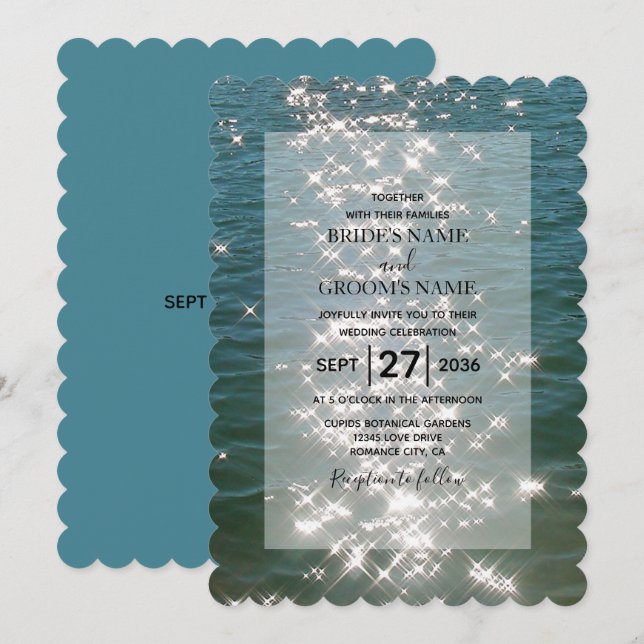 Beach Sea Vatten Sparkles bröllopsinbjudningar Inbjudningar (Fram/baksida)