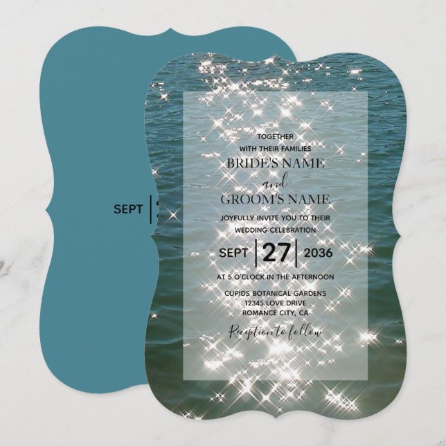 Beach Sea Vatten Sparkles bröllopsinbjudningar Inbjudningar (Fram/baksida)