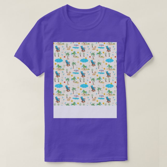 Beach Seamless Mönster Sommar Handflatan Träd Våga T Shirt (Design framsida)