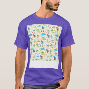 Beach Seamless Mönster Sommar Handflatan Träd Våga T Shirt