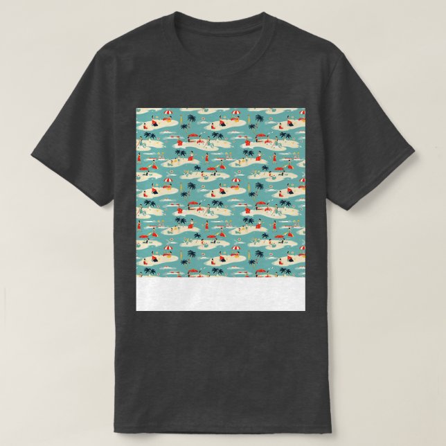 Beach Seamless Mönster Sommar Handflatan Träd Våga T Shirt (Design framsida)