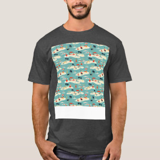 Beach Seamless Mönster Sommar Handflatan Träd Våga T Shirt