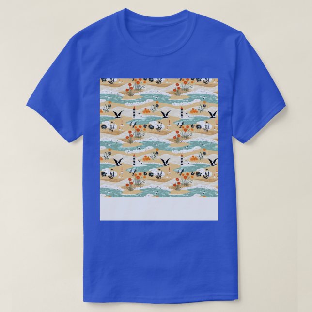 Beach Seamless Mönster Sommar Handflatan Träd Våga T Shirt (Design framsida)