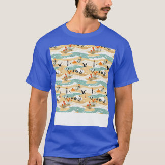 Beach Seamless Mönster Sommar Handflatan Träd Våga T Shirt