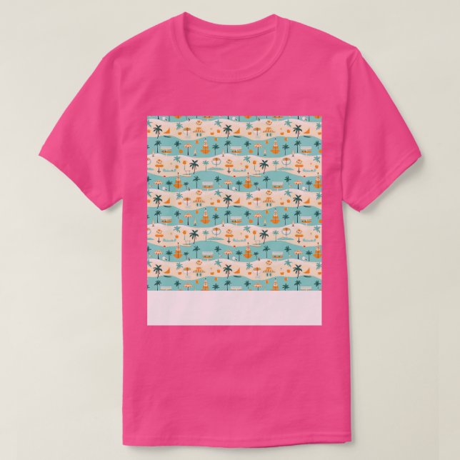 Beach Seamless Mönster Sommar Handflatan Träd Våga T Shirt (Design framsida)