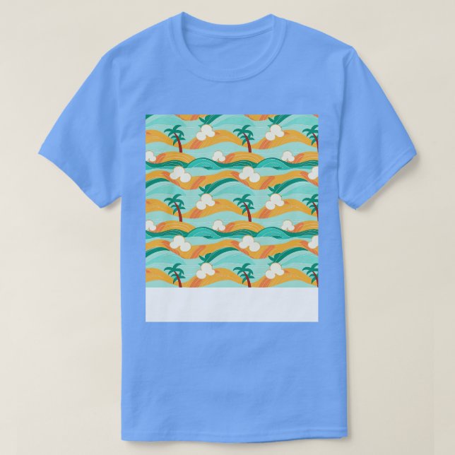 Beach Seamless Mönster Sommar Handflatan Träd Våga T Shirt (Design framsida)