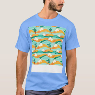 Beach Seamless Mönster Sommar Handflatan Träd Våga T Shirt