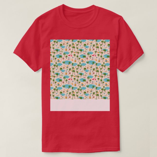 Beach Seamless Mönster Sommar Handflatan Träd Våga T Shirt (Design framsida)