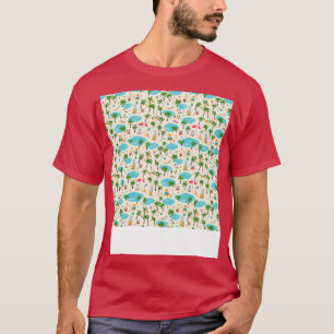 Beach Seamless Mönster Sommar Handflatan Träd Våga T Shirt