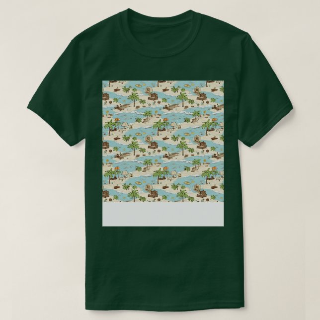 Beach Seamless Mönster Sommar Handflatan Träd Våga T Shirt (Design framsida)