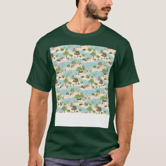 Beach Seamless Mönster Sommar Handflatan Träd Våga T Shirt