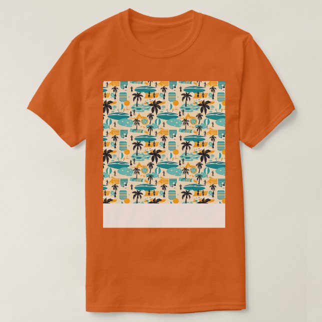 Beach Seamless Mönster Sommar Handflatan Träd Våga T Shirt (Design framsida)