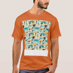 Beach Seamless Mönster Sommar Handflatan Träd Våga T Shirt