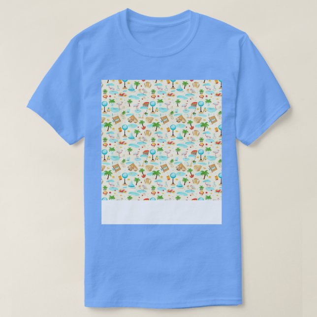 Beach Seamless Mönster Sommar Handflatan Träd Våga T Shirt (Design framsida)