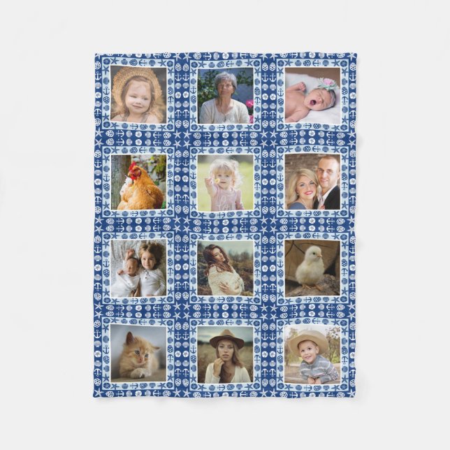 Beach Seashell Faux Quilted Nautical Photo Collage Fleecefilt (Framsidan)