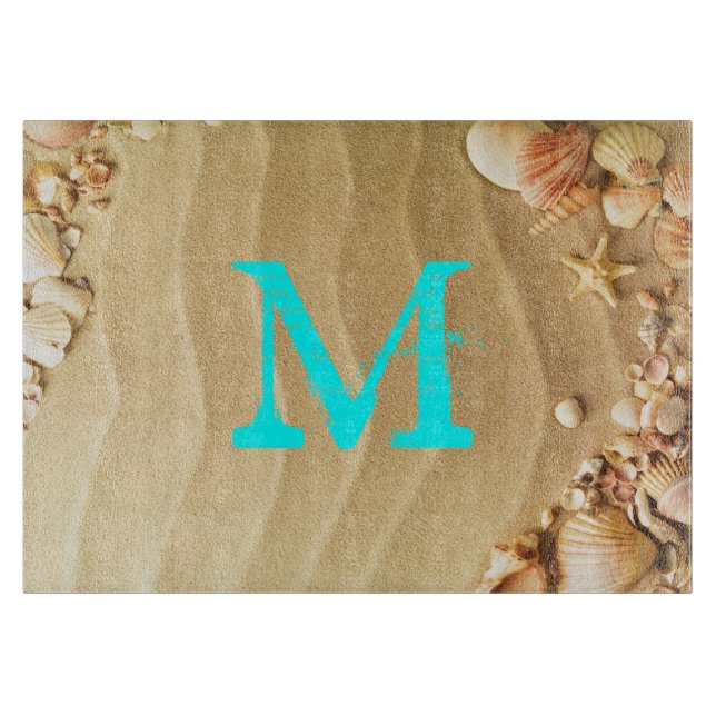 Beach Seashell Hawaii Monogram Glass Caking Board (Framsidan)