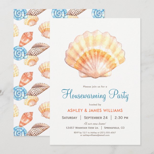 Beach Seashell HouseworParty-inbjudan Inbjudningar (Fram/baksida)