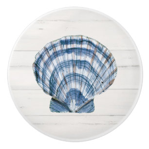 Beach Seashell Modern Navy Blue White Barn Wood Knopp