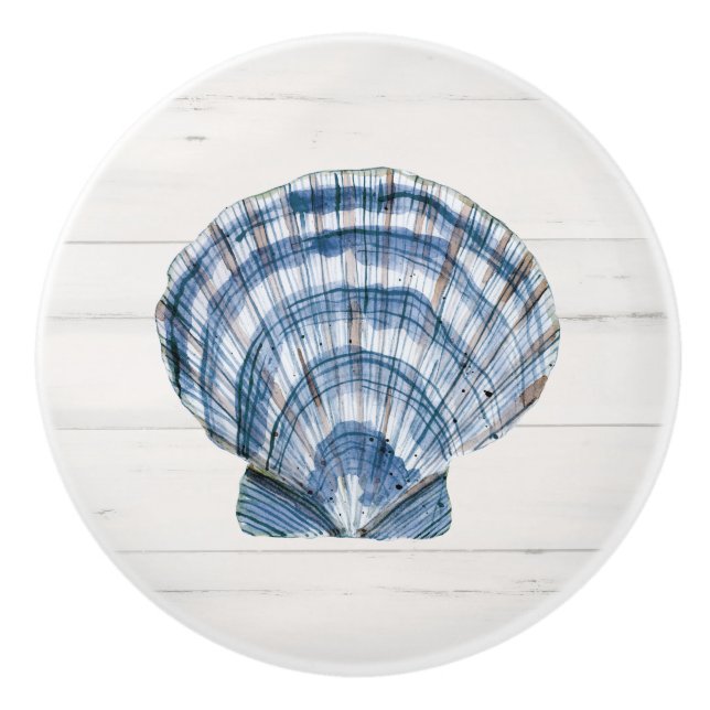 Beach Seashell Modern Navy Blue White Barn Wood Knopp (Framsidan)