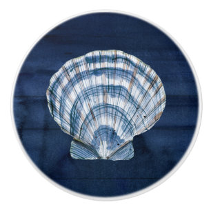 Beach Seashell Modern Navy Blue White Rustic Wood Knopp