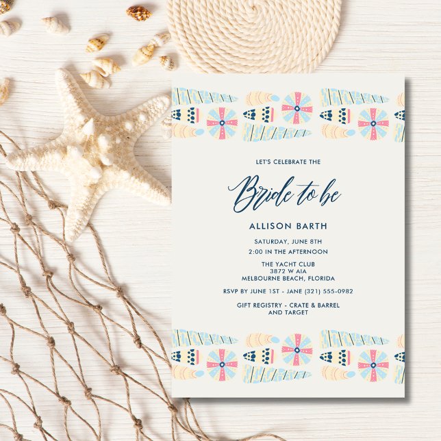 Beach Seashell Nautical Möhippa Party Inbjudningar (Beach Seashell Nautical Bridal Shower Party Invitation)