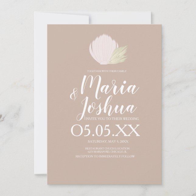 Beach Seashell Pampas Muted Wedding bjudande Inbjudningar (Framsida)