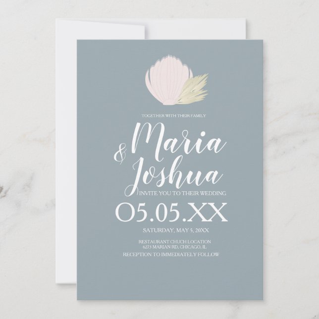 Beach Seashell Pampas Muted Wedding bjudande Inbjudningar (Framsida)