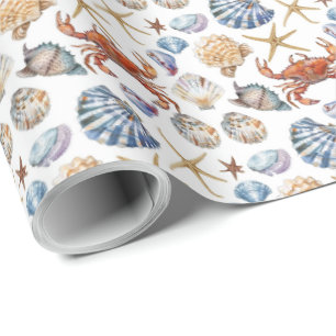 Beach Seashelle Starfish Crab Thabel Gift Wrapping Presentpapper