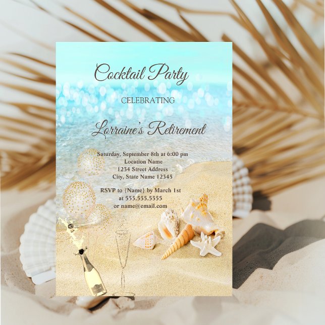 Beach Seashells Balloons,Vin Pension Inbjudningar (Skapare uppladdad)