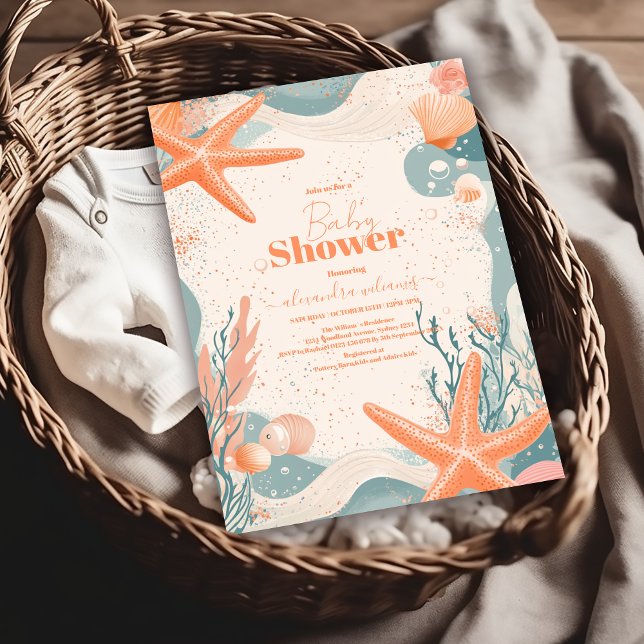 Beach Seashells Elegant Baby Shower Inbjudningar (Skapare uppladdad)
