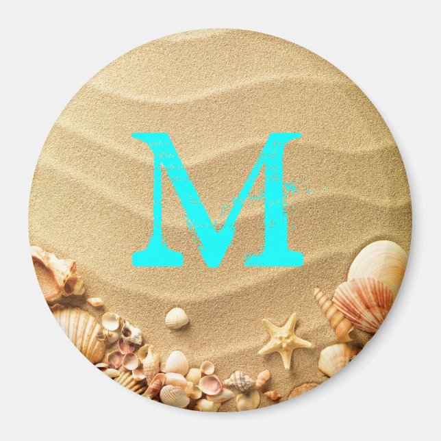 Beach Seashells Hawaii Monogram Initial Magnet (Framsidan)
