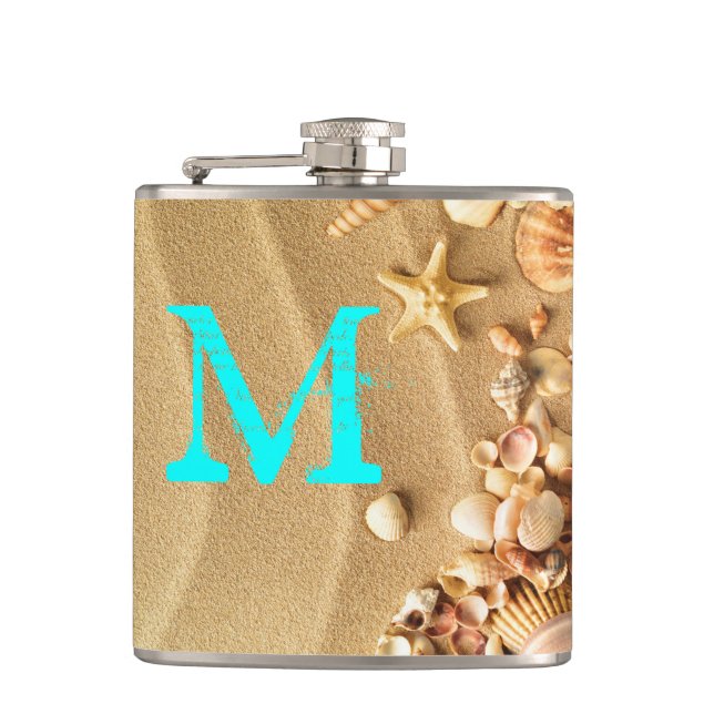 Beach Seashells Hawaii Sand Monogram Whiskey-kolv Fickplunta (Framsidan)