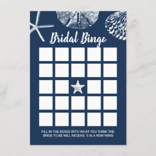 Beach Seashells Möhippa Bingo Game Navy Blue Inbjudningar