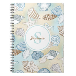 Beach Seashells Monogram Namn Anteckningsbok